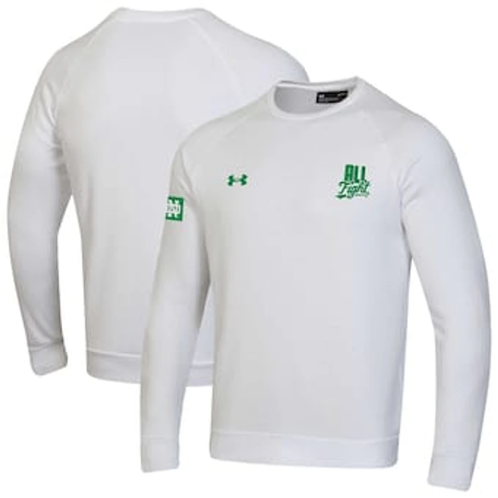 Men's Under Armour White Notre Dame Fighting Irish 2024 Wear Green All Fight Rival Fleece Pullover Sweatshirt