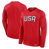Men's Fanatics  Athletic Red USA 2025 4 Nations Face-Off Authentic Pro Long Sleeve Tech T-Shirt