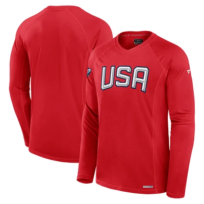 Men's Fanatics  Athletic Red USA 2025 4 Nations Face-Off Authentic Pro Long Sleeve Tech T-Shirt