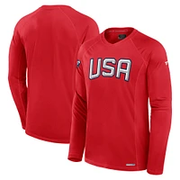Men's Fanatics  Athletic Red USA 2025 4 Nations Face-Off Authentic Pro Long Sleeve Tech T-Shirt