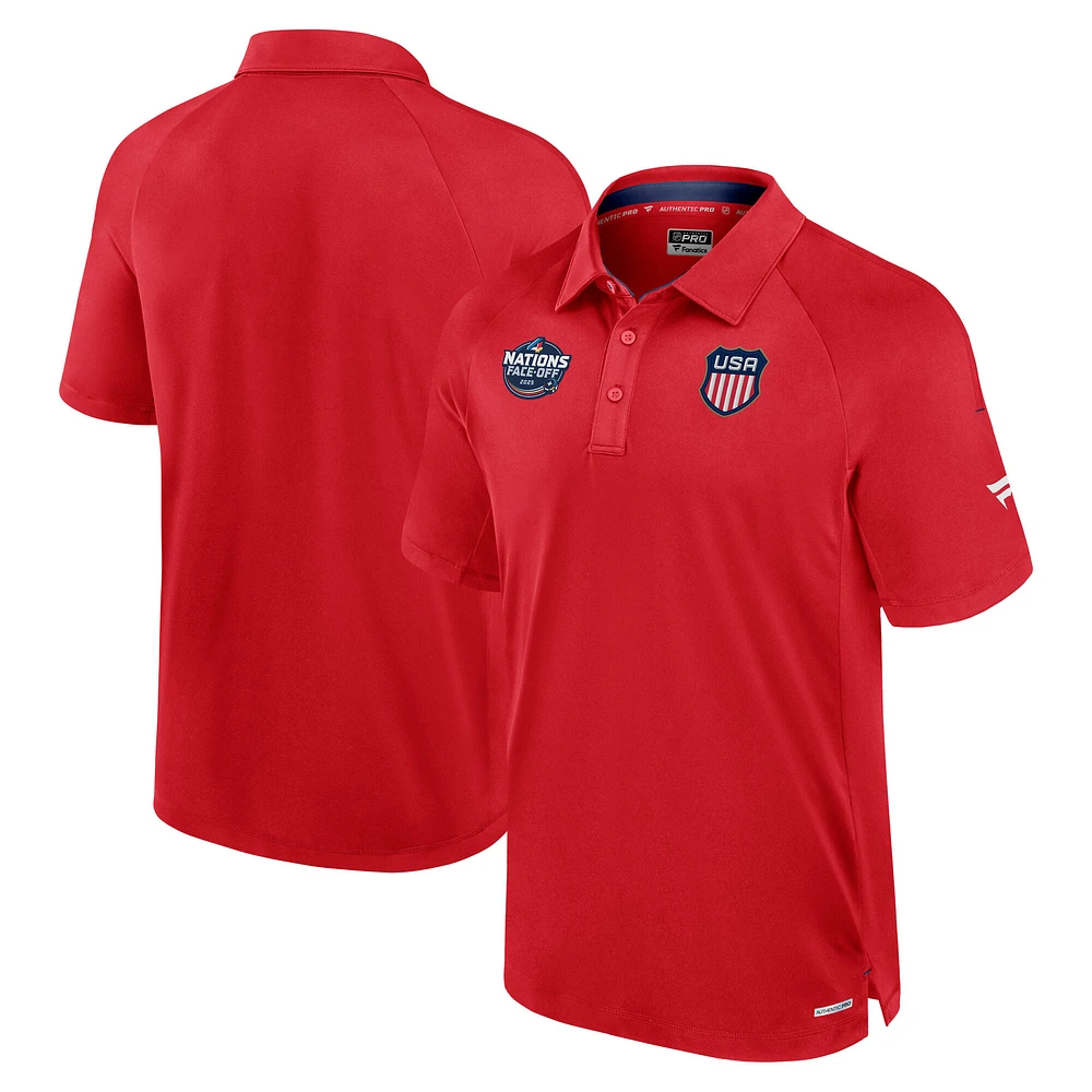 Men's Fanatics  Athletic Red USA 2025 4 Nations Face-Off Authentic Pro Poly Polo