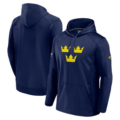 Men's Fanatics Athletic Navy Sweden 2025 4 Nations Face-Off Authentic Pro Fleece Pullover Hoodie
