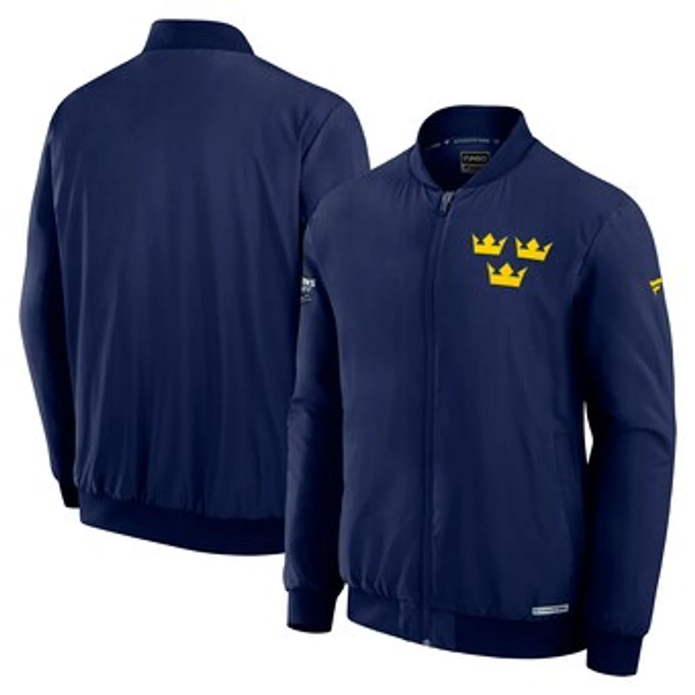 Men's Fanatics  Athletic Navy Sweden 2025 4 Nations Face-Off Authentic Pro Full-Zip Bomber Jacket