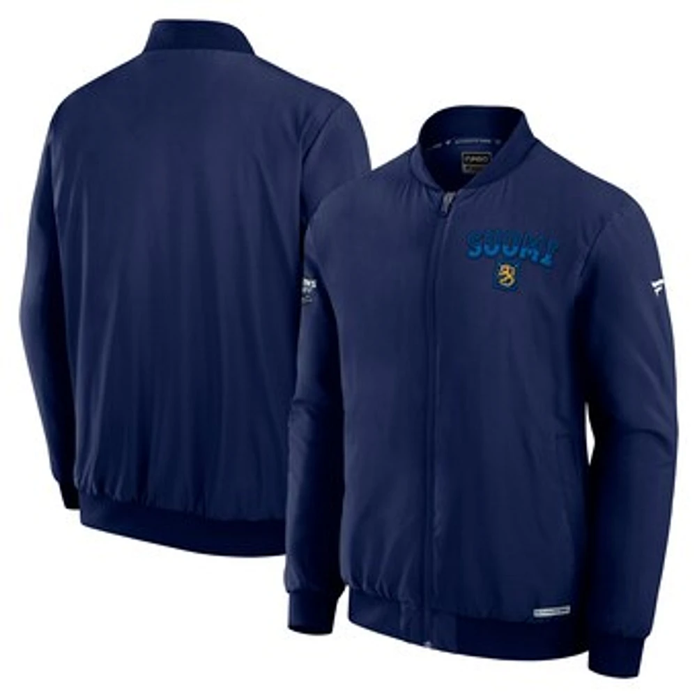 Men's Fanatics  Athletic Navy Finland 2025 4 Nations Face-Off Authentic Pro Full-Zip Bomber Jacket