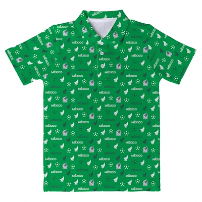 Youth Vive La Fete  Green Mexico National Team All-Over Print Polo