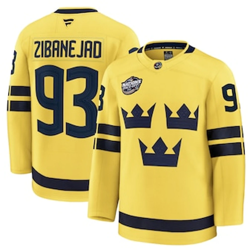 Men's Fanatics Mika Zibanejad Yellow Sweden 2025 4 Nations Face-Off Premium Jersey