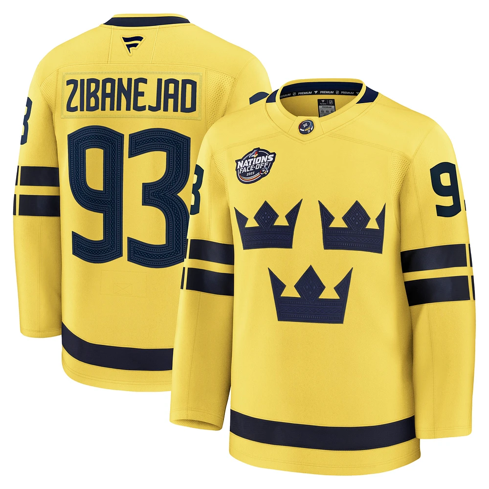 Men's Fanatics Mika Zibanejad Yellow Sweden 2025 4 Nations Face-Off Premium Jersey