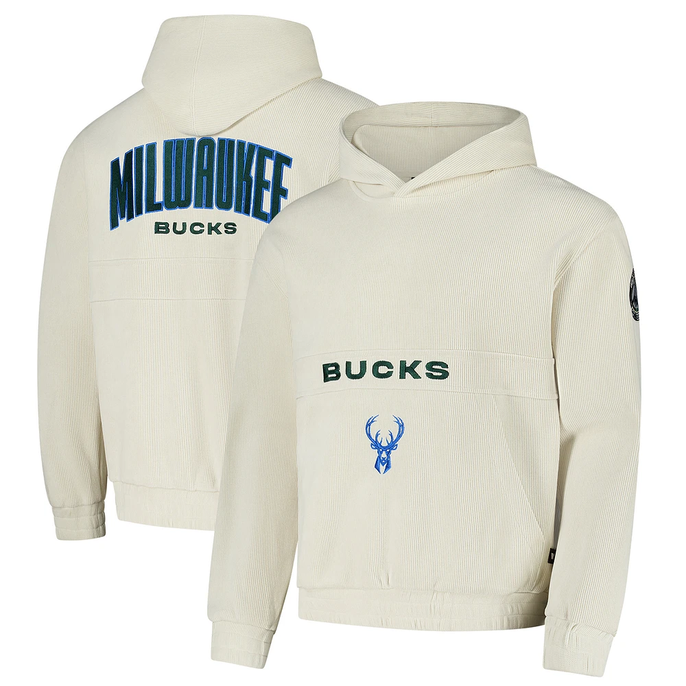 Unisex The Wild Collective  Cream Milwaukee Bucks Corduroy Patch Pullover Hoodie