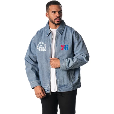 Unisex The Wild Collective Blue Philadelphia 76ers Coaches Full-Zip Denim Jacket