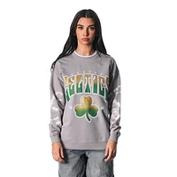 Women's The Wild Collective Heather Gray Boston Celtics Bleached Tie-Dye Pullover Sweatshirt