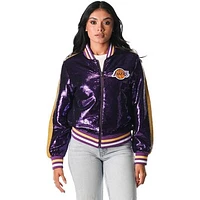 Women's The Wild Collective Purple Los Angeles Lakers Sequin Full-Zip Bomber Jacket