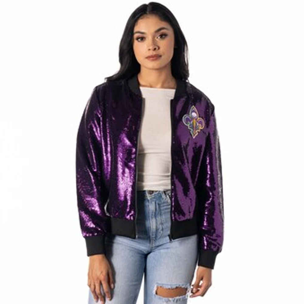 Women's The Wild Collective Purple New Orleans Pelicans Sequin Full-Zip Bomber Jacket