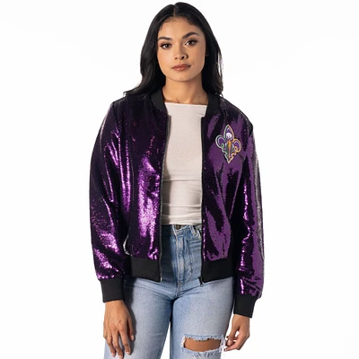 Women's The Wild Collective Purple New Orleans Pelicans Sequin Full-Zip Bomber Jacket