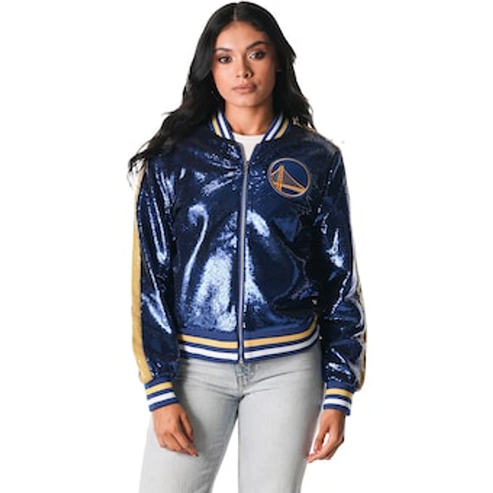 Women's The Wild Collective Royal Golden State Warriors Sequin Full-Zip Bomber Jacket