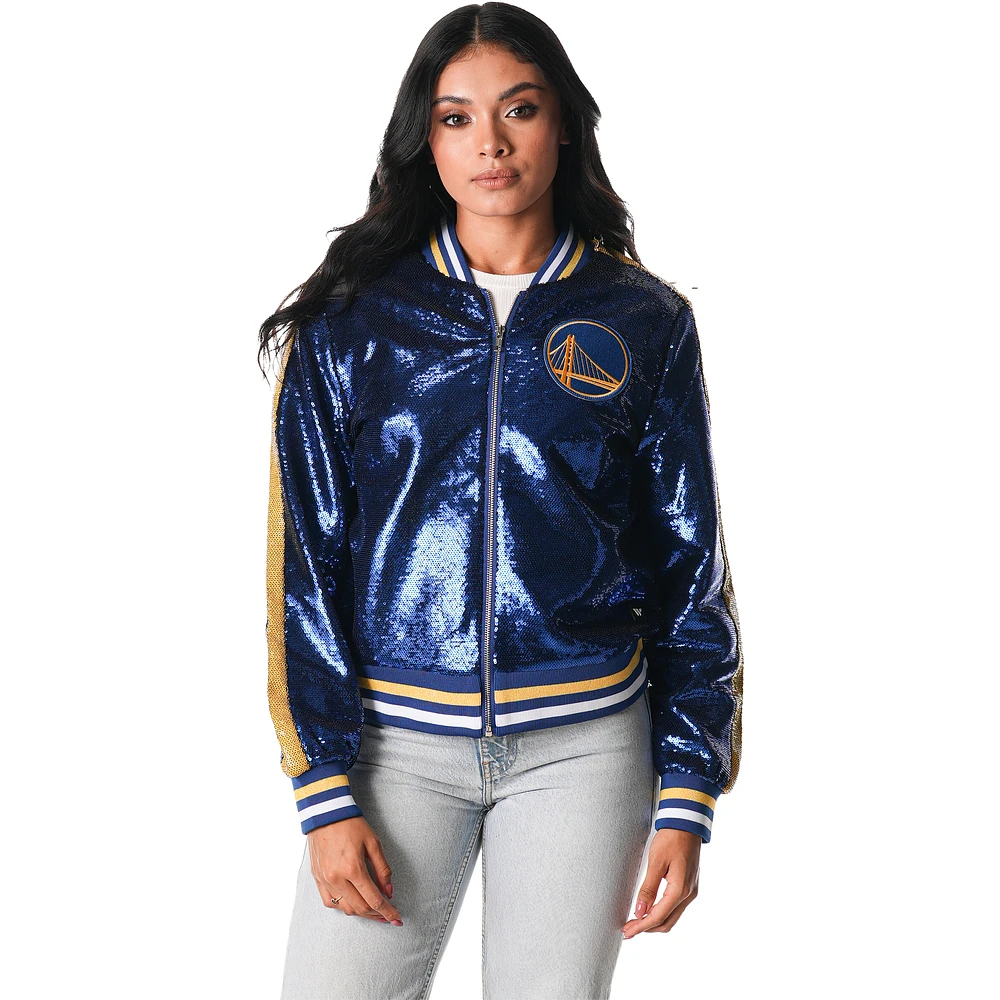 Women's The Wild Collective Royal Golden State Warriors Sequin Full-Zip Bomber Jacket