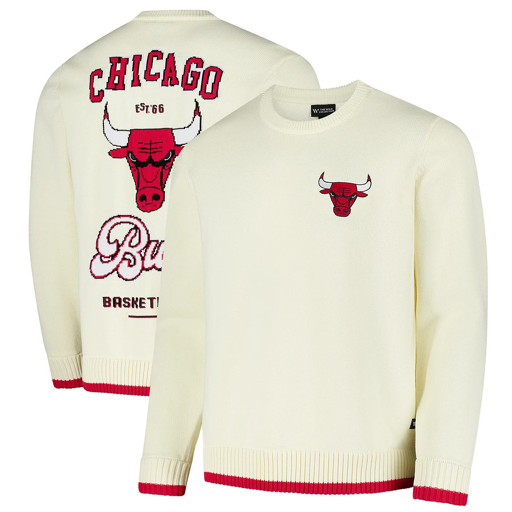 Unisex The Wild Collective  Cream Chicago Bulls Jacquard Knit Pullover Sweater