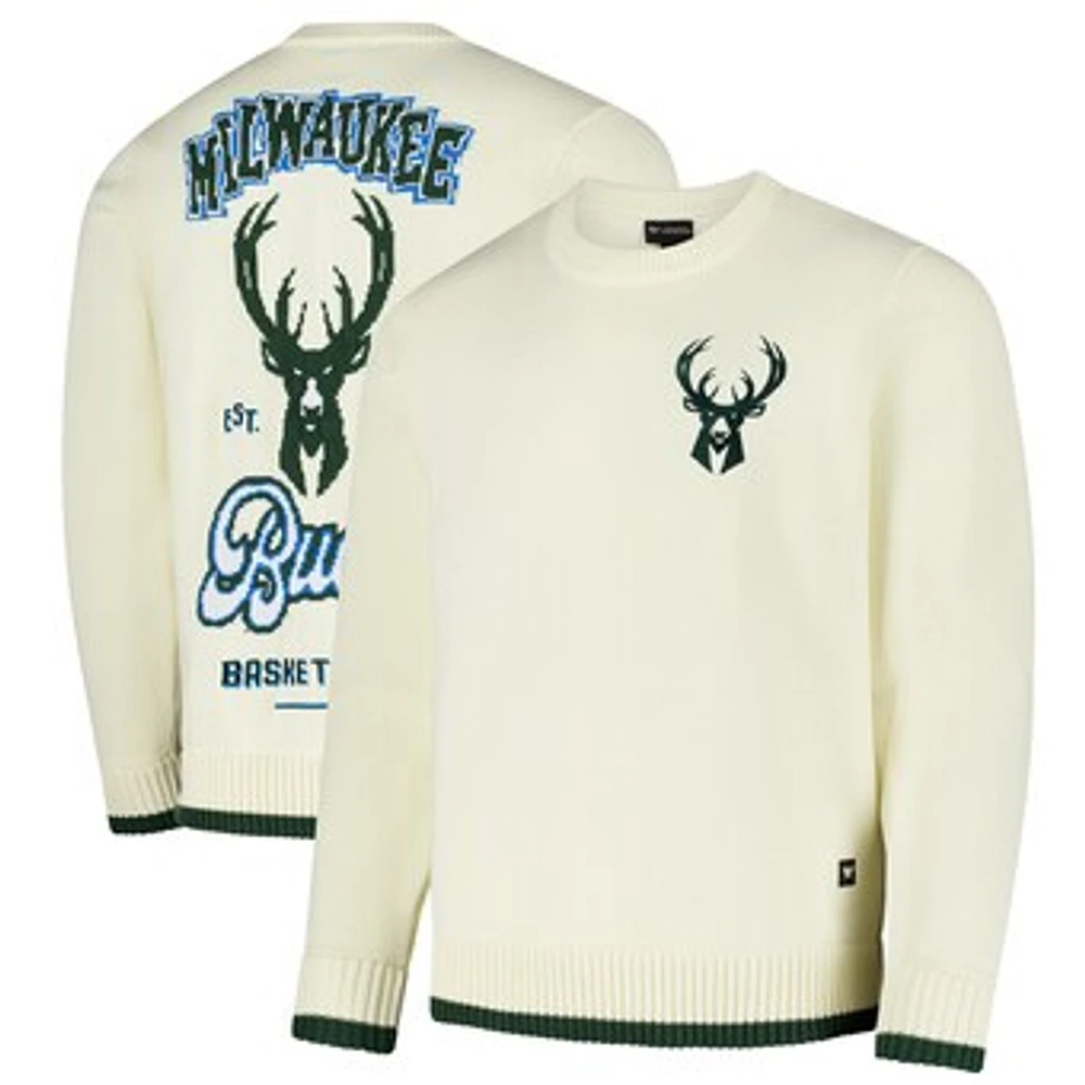 Unisex The Wild Collective  Cream Milwaukee Bucks Jacquard Knit Pullover Sweater