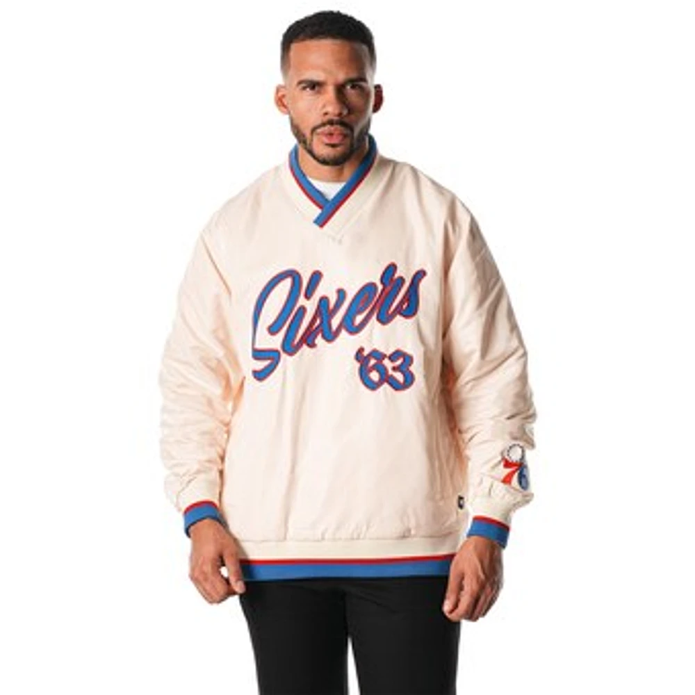 Unisex The Wild Collective Cream Philadelphia 76ers Applique Pullover Windbreaker