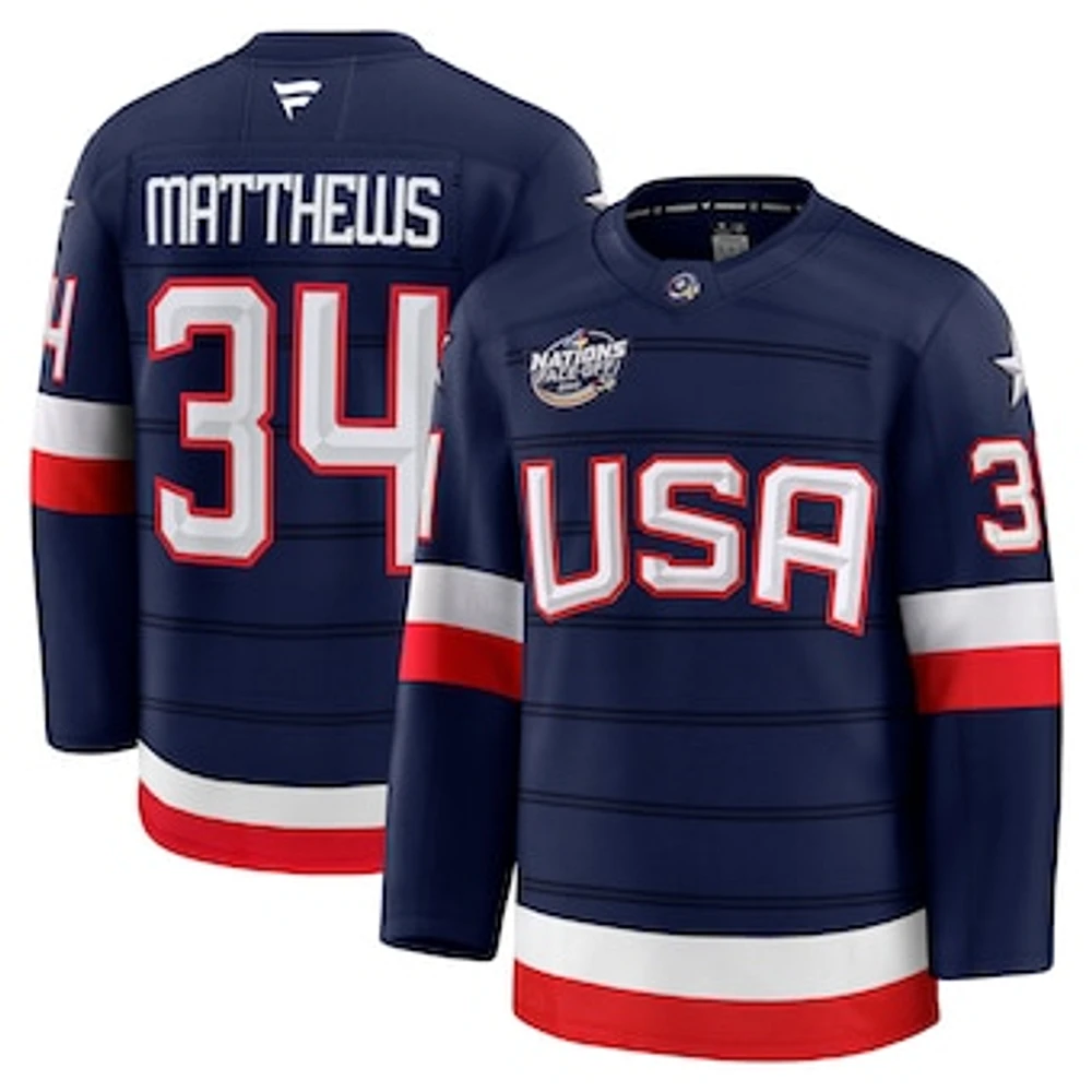 Men's Fanatics Auston Matthews Navy USA 2025 4 Nations Face-Off Premium Player Jersey