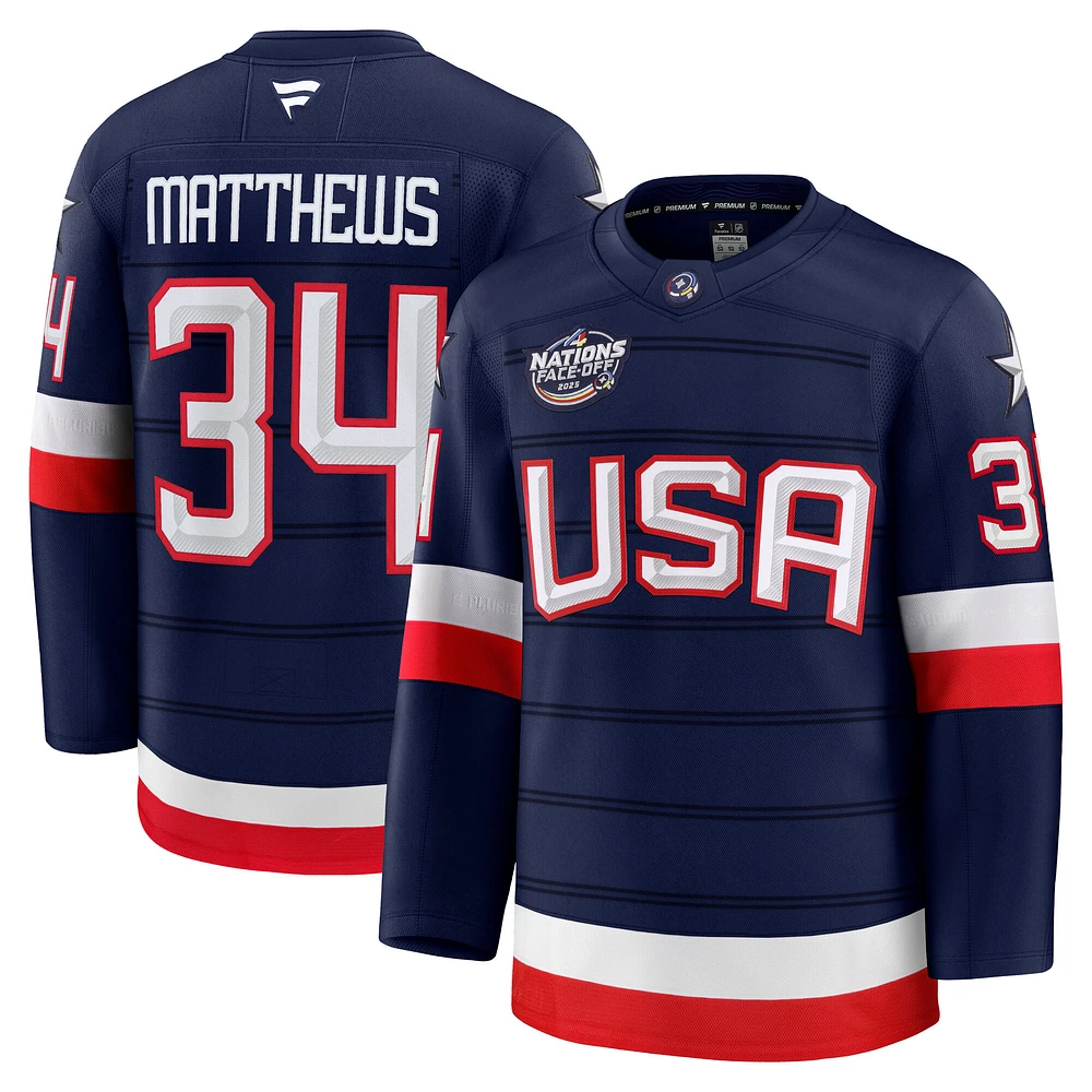 Men's Fanatics Auston Matthews Navy USA 2025 4 Nations Face-Off Premium Player Jersey