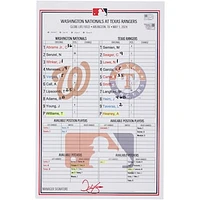 Washington Nationals Game-Used Lineup Card vs. Texas Rangers on May 1, 2024