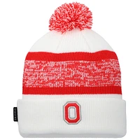 Youth Nike White Ohio State Buckeyes 2024 Sideline Peak Cuffed Knit Hat with Pom