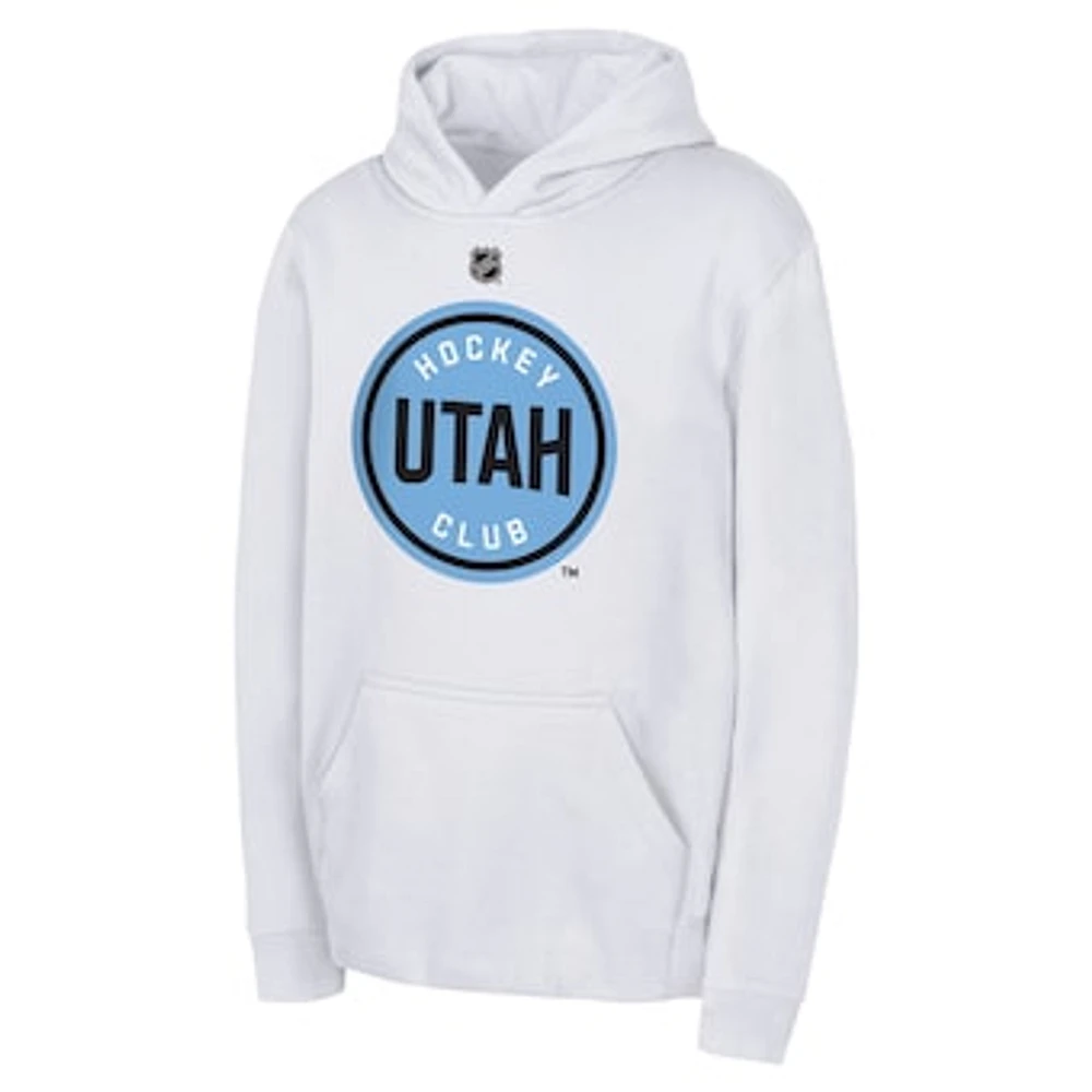 Youth White Utah Hockey Club Primary Logo Fleece Pullover Hoodie