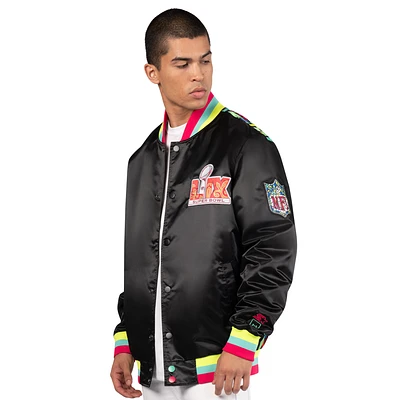 Men's Starter x MSX by Michael Strahan  Black Super Bowl LIX Ragtime Full-Snap Satin Jacket