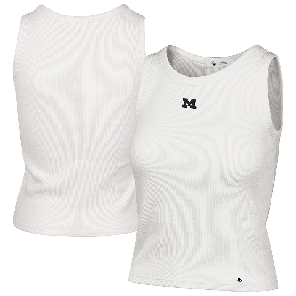 Women's '47 Cream Michigan Wolverines Micro Logo Ribbed Cropped Tank Top