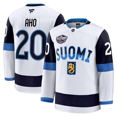 Men's Fanatics Sebastian Aho White Finland 2025 4 Nations Face-Off Premium Jersey