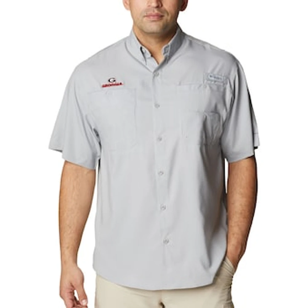 Men's Columbia Gray Georgia Bulldogs Big & Tall Collegiate Tamiami Omni-Shade Full-Button Shirt