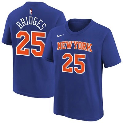 Youth Nike Mikal Bridges Blue New York Knicks Icon Name & Number T-Shirt