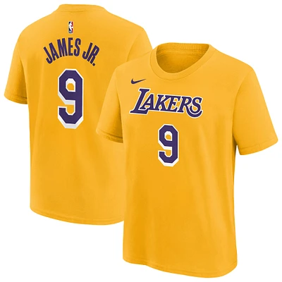 Youth Nike Bronny James #9 Gold Los Angeles Lakers Name & Number T-Shirt