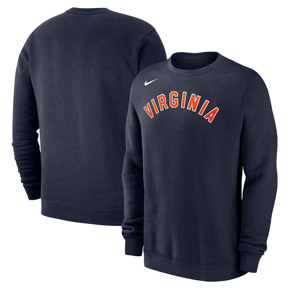 Men's Nike Navy Virginia Cavaliers Arched Logo Club Fleece Pullover Sweatshirt