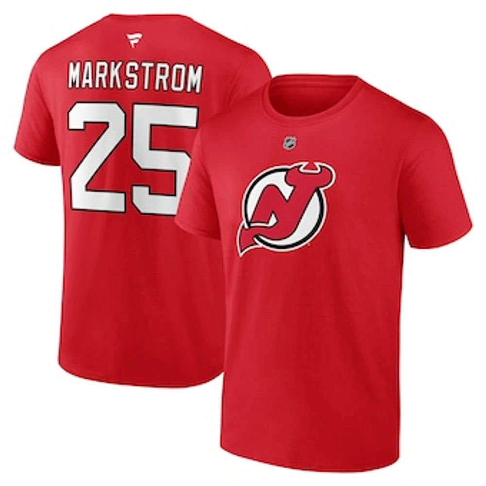 Men's Fanatics Jacob Markstrom Red New Jersey Devils Authentic Stack Name & Number T-Shirt