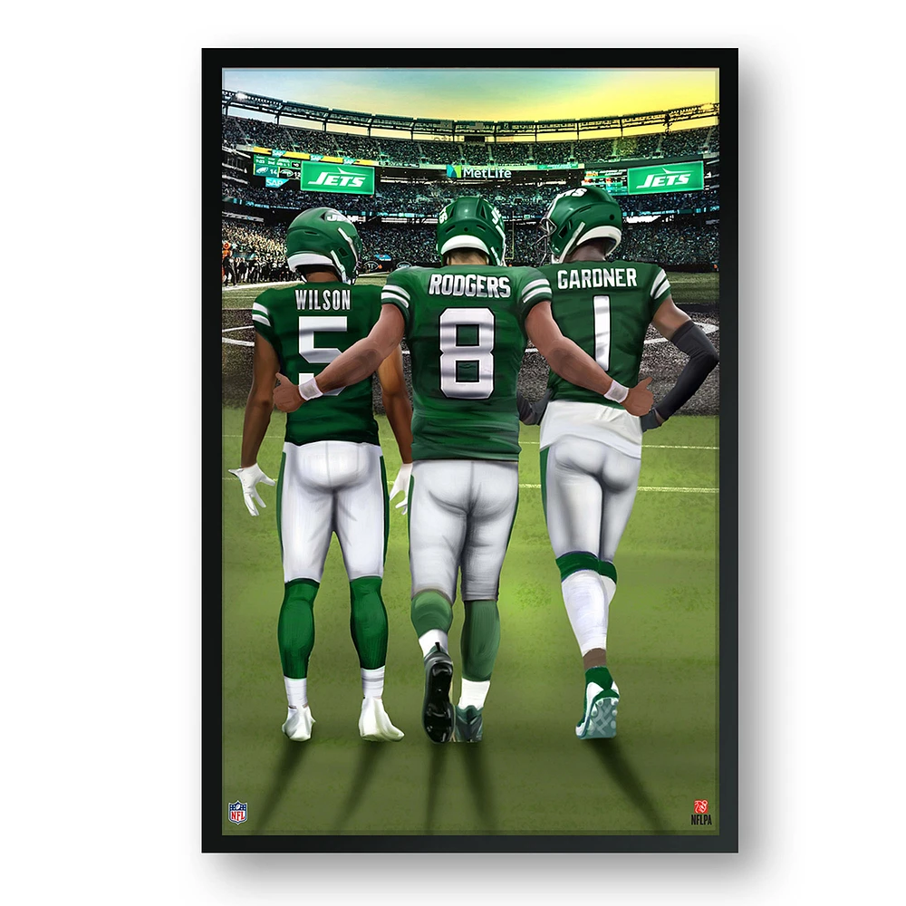 New York Jets Framed 14" x 20" Three-Player Art Print