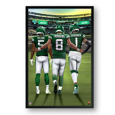 New York Jets Framed 14" x 20" Three-Player Art Print