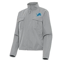 Women's Antigua Gray Detroit Lions  Even Par Full-Zip Jacket