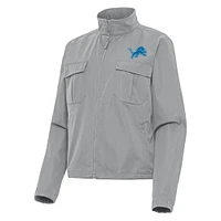 Women's Antigua Gray Detroit Lions  Even Par Full-Zip Jacket