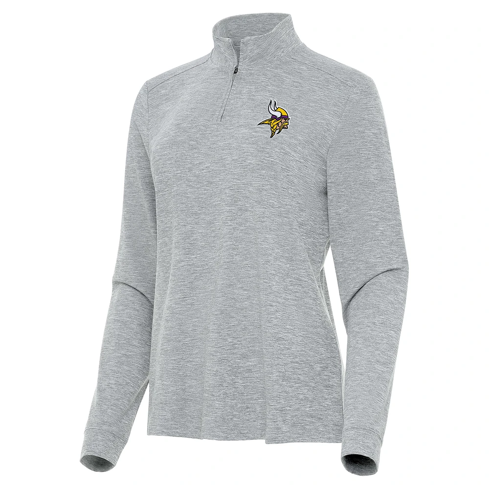 Women's Antigua Heather Minnesota Vikings Mentor Quarter-Zip Jacket
