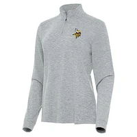 Women's Antigua Heather Minnesota Vikings Mentor Quarter-Zip Jacket