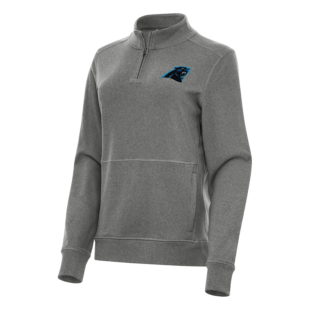 Women's Antigua Heather Black Carolina Panthers Crush Quarter-Zip Jacket