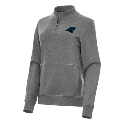 Women's Antigua  Heather Black Carolina Panthers Crush Quarter-Zip Jacket