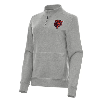 Women's Antigua  Heather Gray Chicago Bears Crush Quarter-Zip Jacket