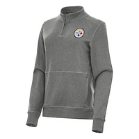 Women's Antigua  Heather Black Pittsburgh Steelers Crush Quarter-Zip Jacket