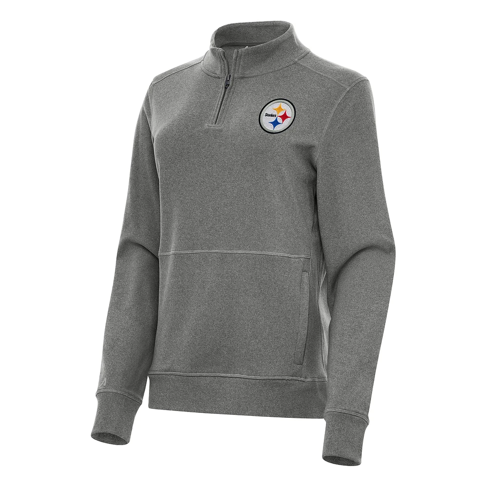 Women's Antigua Heather Black Pittsburgh Steelers Crush Quarter-Zip Jacket