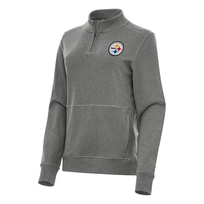Women's Antigua  Heather Black Pittsburgh Steelers Crush Quarter-Zip Jacket