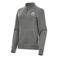 Women's Antigua  Heather Black Pittsburgh Steelers Crush Quarter-Zip Jacket