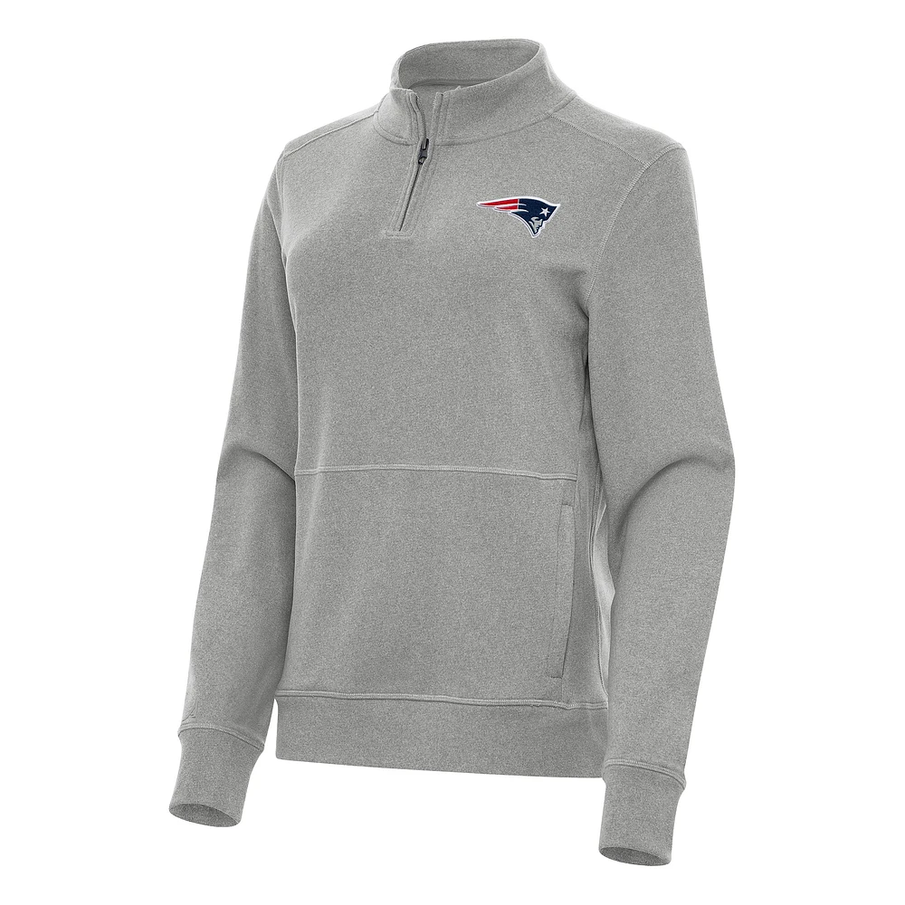 Women's Antigua Heather Gray New England Patriots Crush Quarter-Zip Jacket
