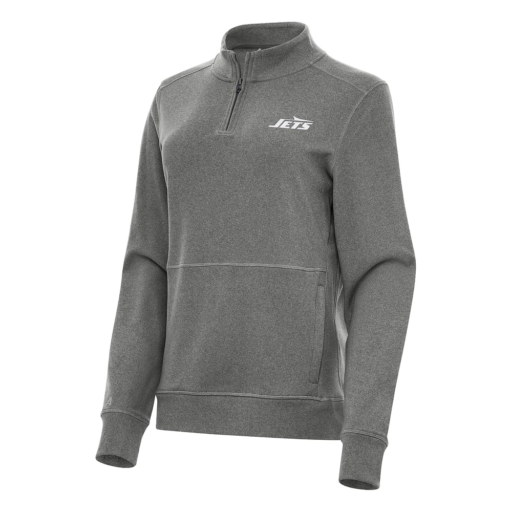 Women's Antigua Heather Black New York Jets Crush Quarter-Zip Jacket